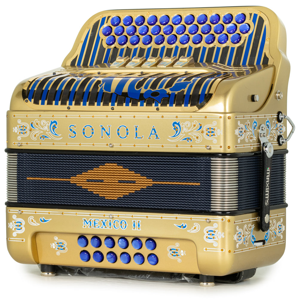 Sonola Mexico II Ultra Compact 5 Switch EAD Accordion Gold with Blue
