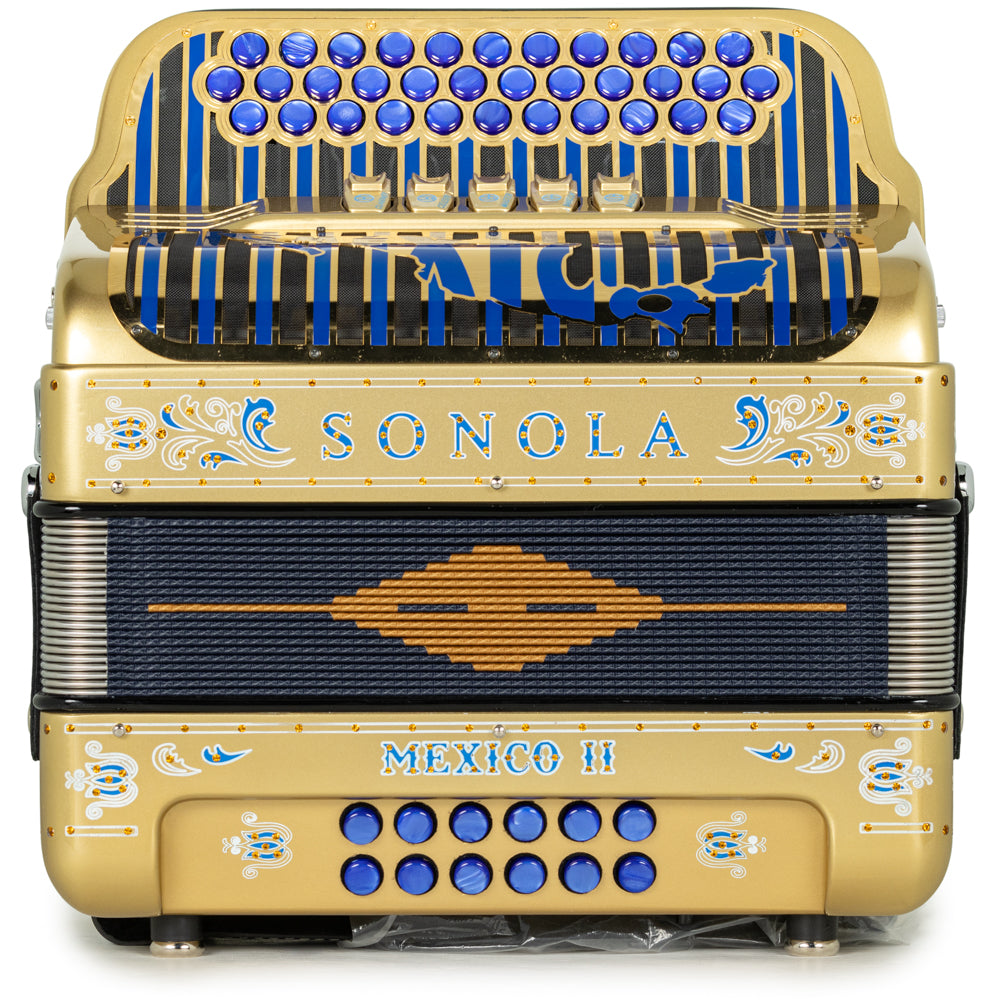 Sonola Mexico II Ultra Compact 5 Switch EAD Accordion Gold with Blue