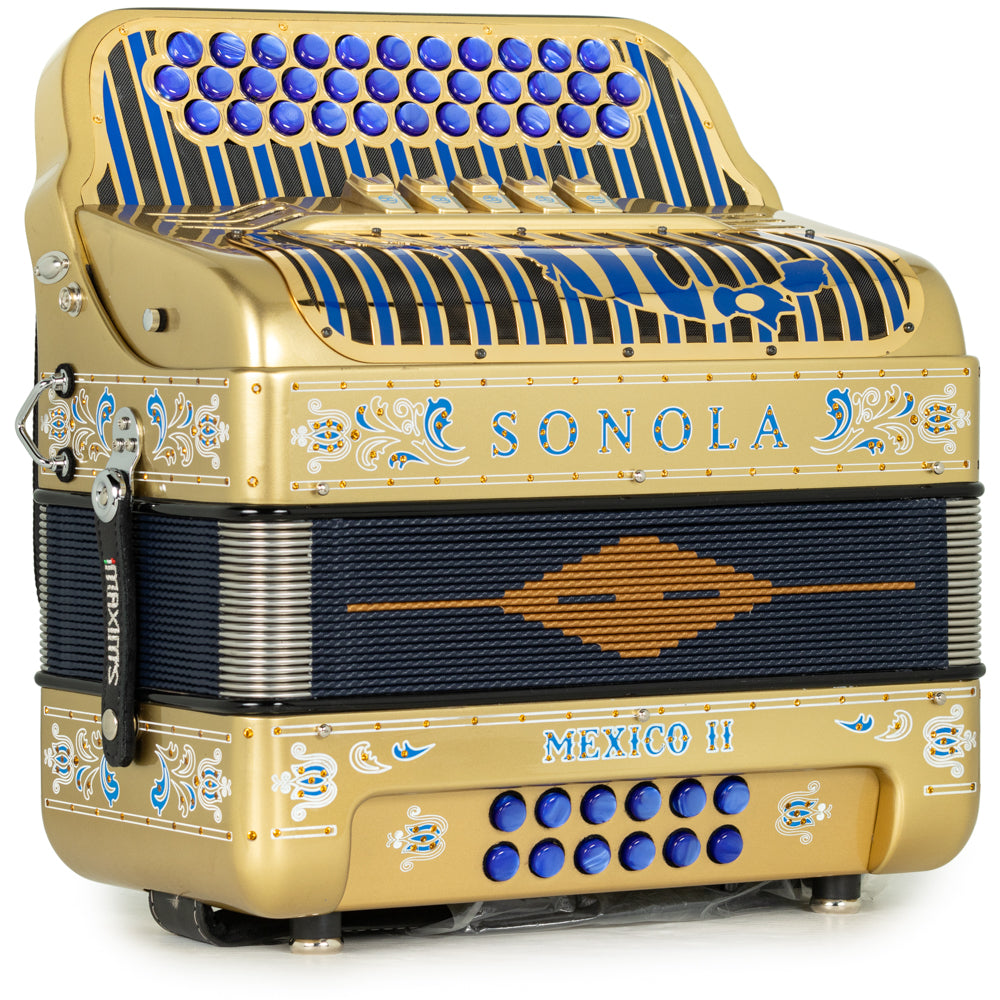 Sonola Mexico II Ultra Compact 5 Switch EAD Accordion Gold with Blue