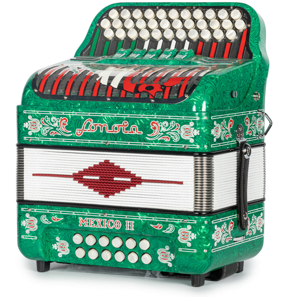 Sonola Mexico II Ultra Compact 5 Switch GCF Accordion Celluloid Wavy Green with White and Red