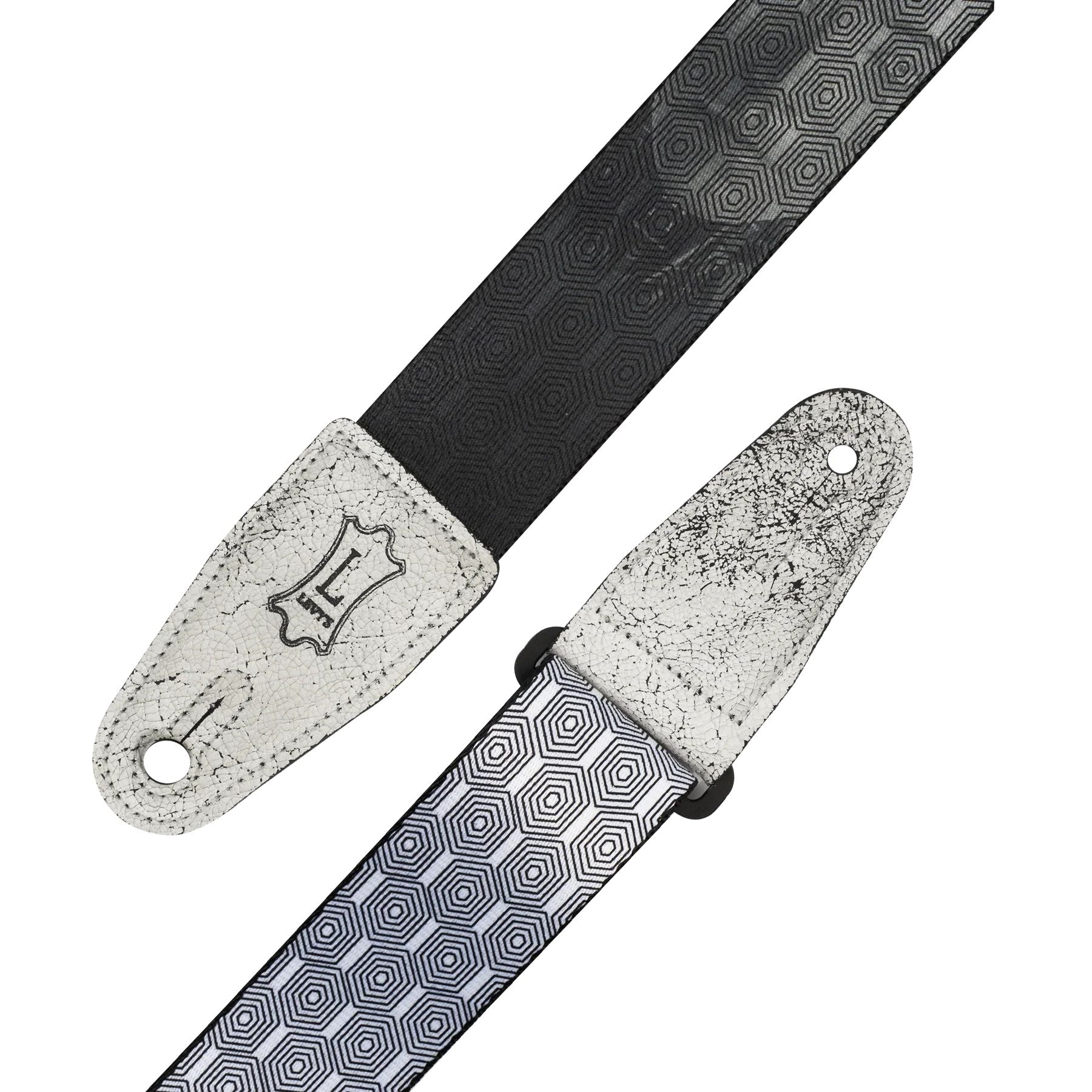 Levy Optical Illusion Series Poly Guitar Strap in Black and White Robot Print