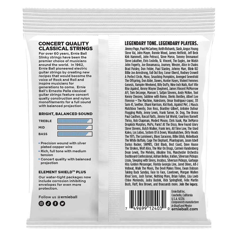 Ernie Ball Ernesto Palla Nylon Classical Guitar Strings - Clear & Silver-accessories-Ernie Ball-Hermes Music