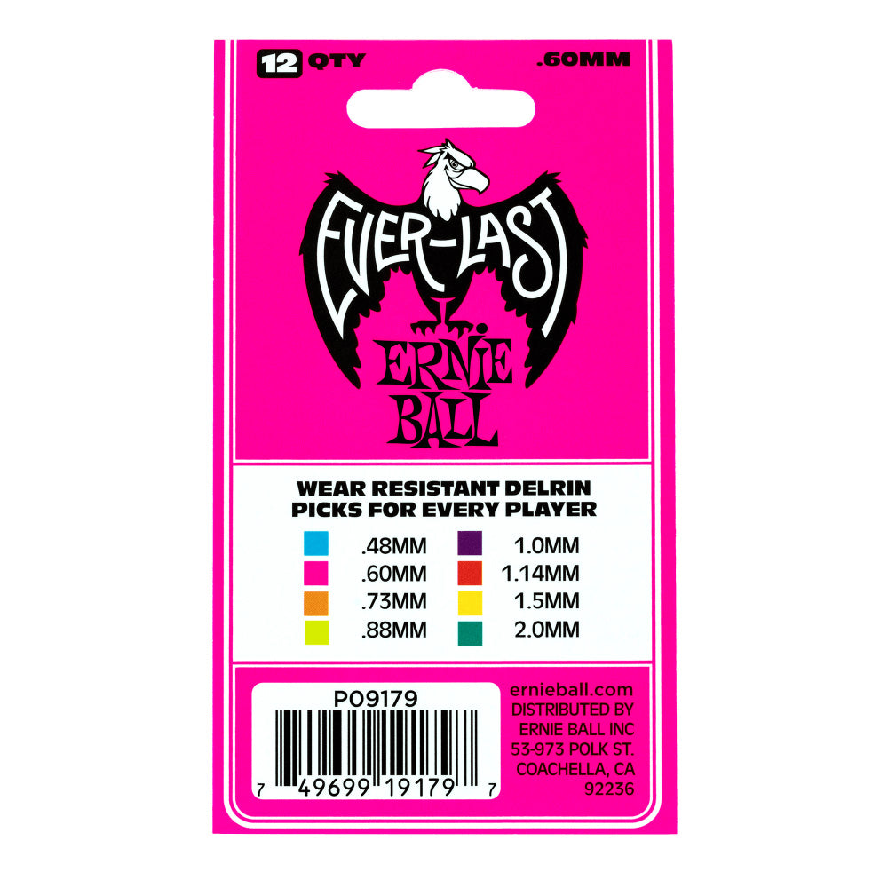 Ernie Ball Everlast Picks - 0.60mm Pink - 12 Pack-accessories-Ernie Ball-Hermes Music