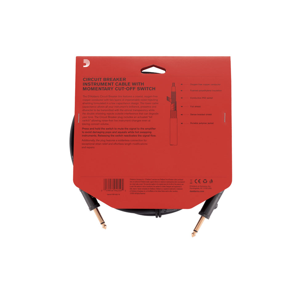 D'Addario PW-AGL-30 Circuit Breaker 30" Straight Instrument Cable with Latching Cut-Off Switch-Cables-Daddario-Hermes Music