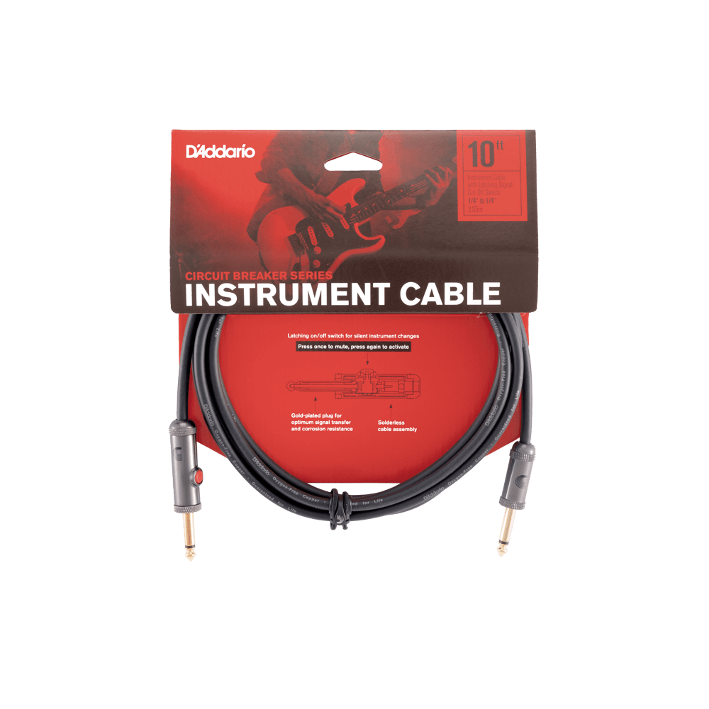 D'Addario PW-AGL-30 Circuit Breaker 30" Straight Instrument Cable with Latching Cut-Off Switch-Cables-Daddario-Hermes Music