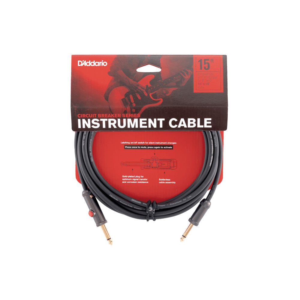 D'Addario PW-AGL-15 Circuit Breaker 15" Straight Instrument Cable with Latching Cut-Off Switch-Cables-Daddario-Hermes Music