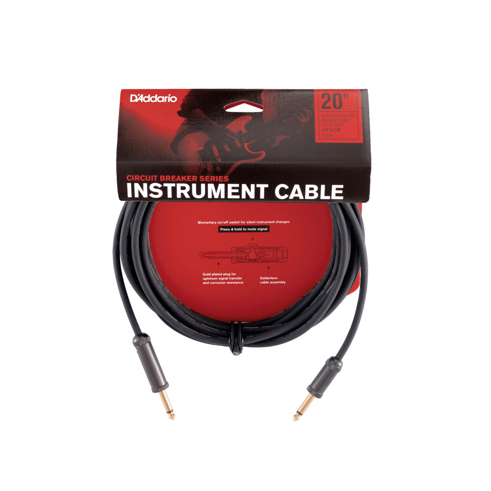 D'Addario PW-AGL-20 Circuit Breaker 20" Straight Instrument Cable with Latching Cut-Off Switch-Cables-Daddario-Hermes Music