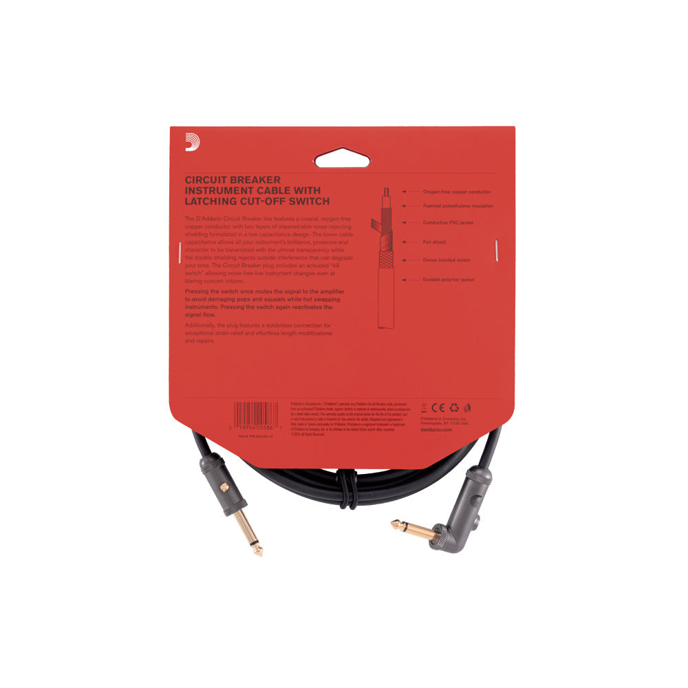 D'Addario PW-AGLRA-20 Circuit Breaker 20" Right Angle Instrument Cable with Latching Cut-Off Switch-Cables-Daddario-Hermes Music