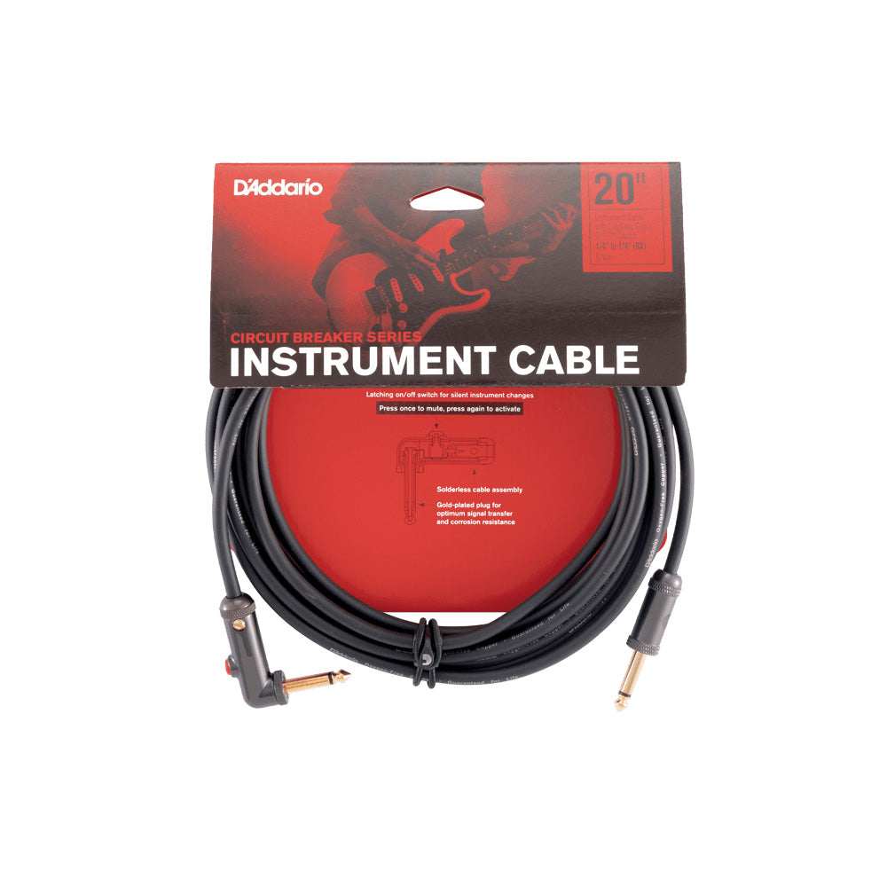 D'Addario PW-AGLRA-20 Circuit Breaker 20" Right Angle Instrument Cable with Latching Cut-Off Switch-Cables-Daddario-Hermes Music