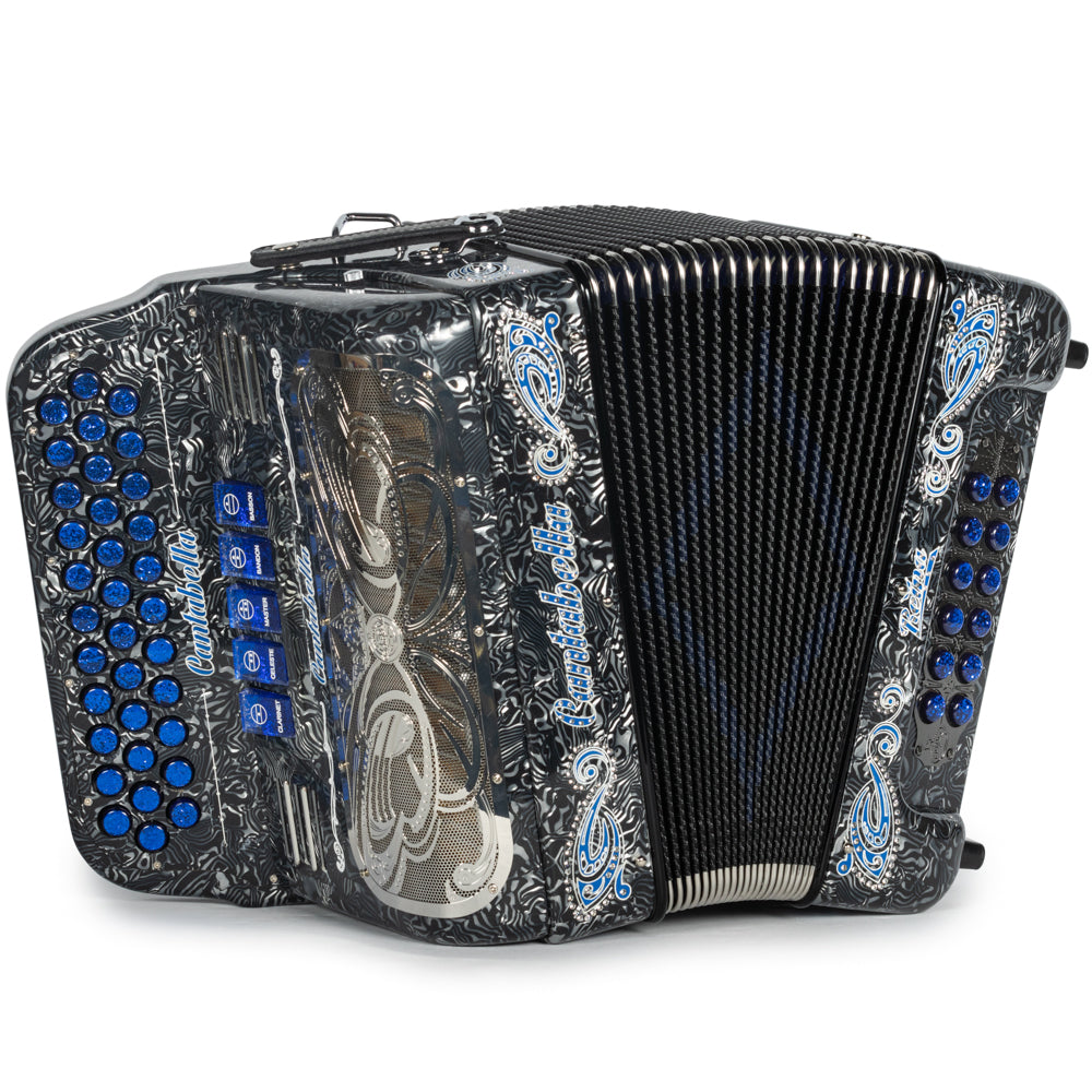 Cantabella Reina Accordion 5 Switch EAD Celluloid Grey Waves with Blue