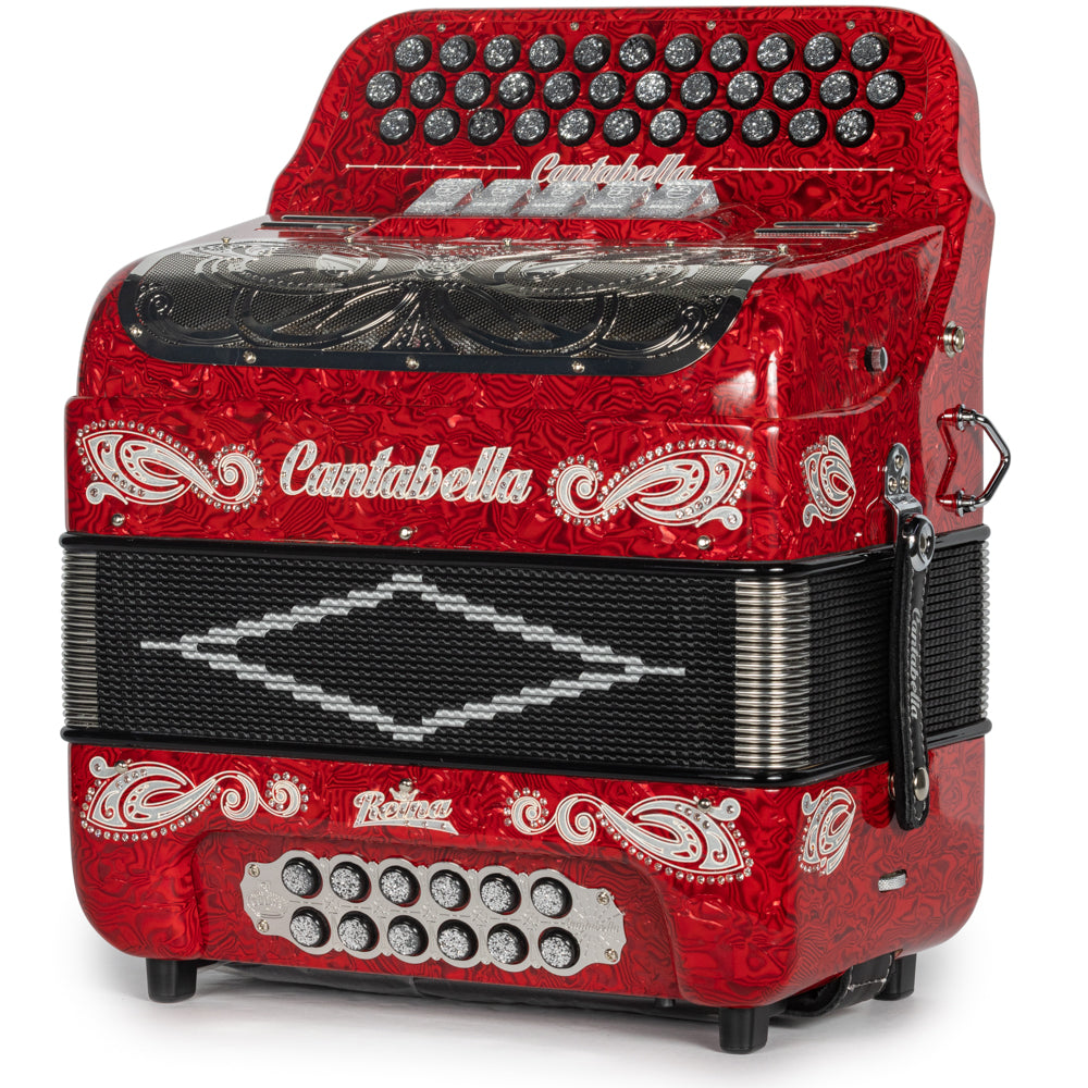Cantabella Reina Accordion 5 Switch FBE Special Celluloid Red Wave with Painted Fretboard