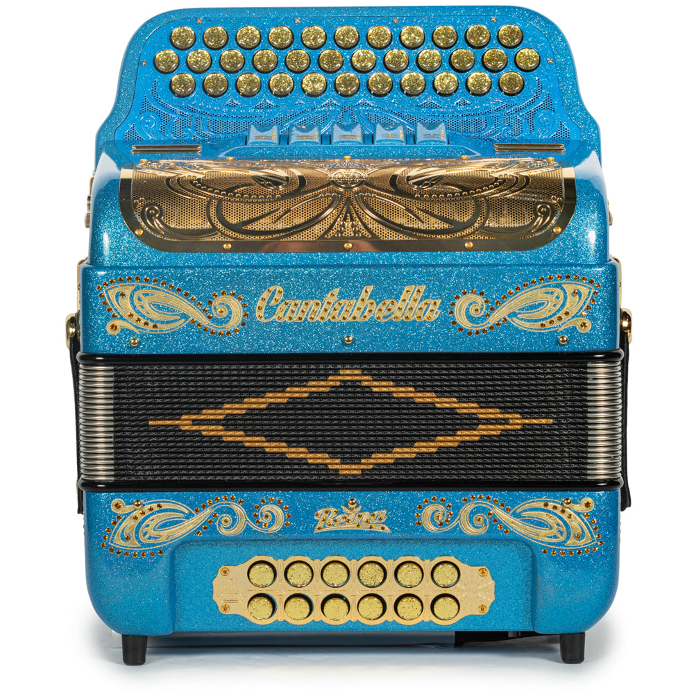 Cantabella Reina Accordion 5 Switch EAD Light Blue Glitter with Gold and Painted Fretboard Hermes Music