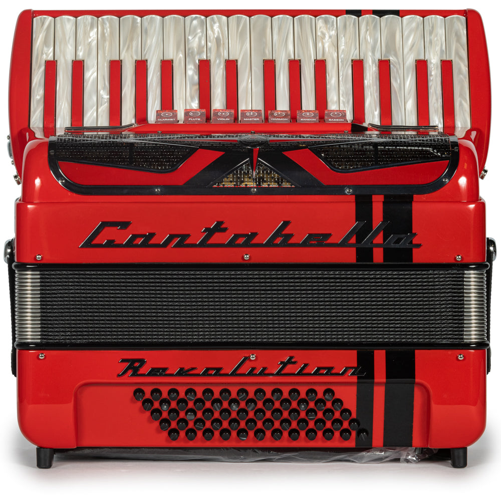 Cantabella Revolution Piano Accordion 7 Switch Red with White Hermes Music Accordion Pro Shop