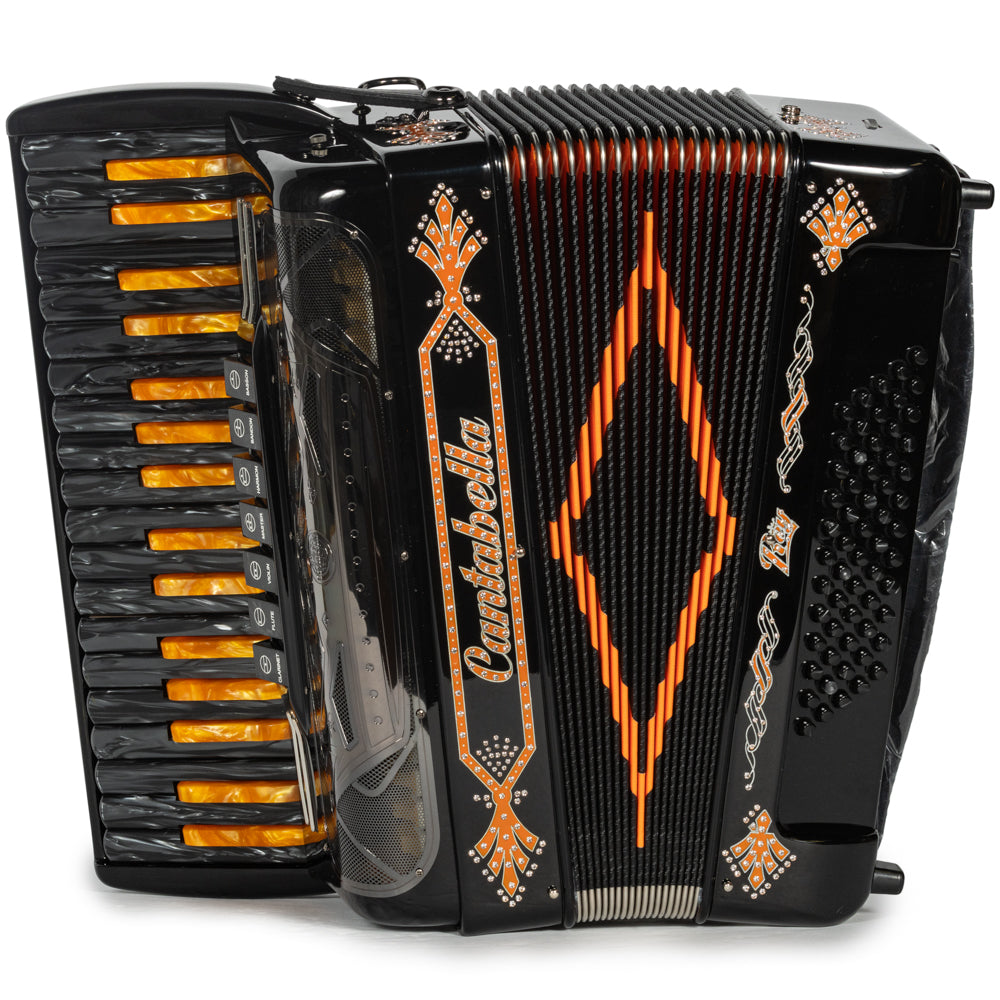 Cantabella Rey Piano Accordion 7 Switch Black with Orange Hermes Music Accordion Pro Shop