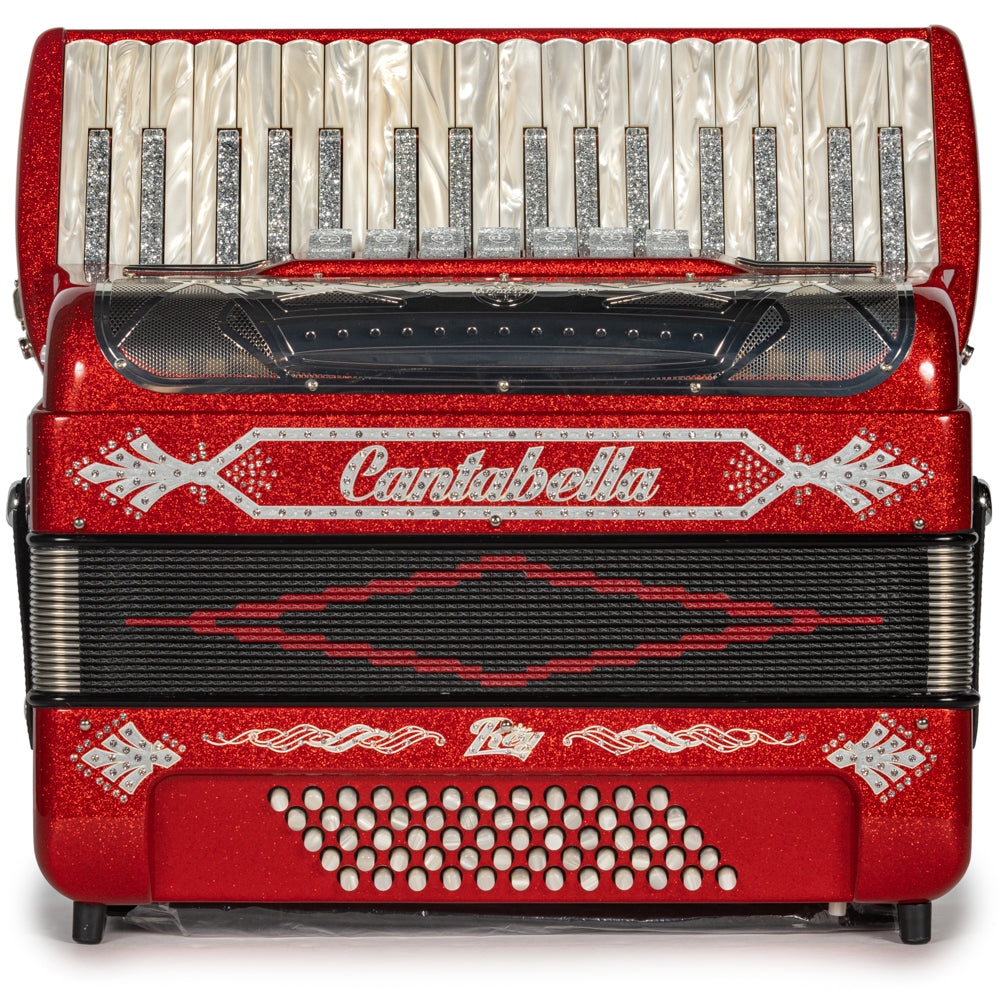 Cantabella Rey Piano Accordion 7 Switch Red Glitter with Silver Hermes Music Accordion Pro Shop