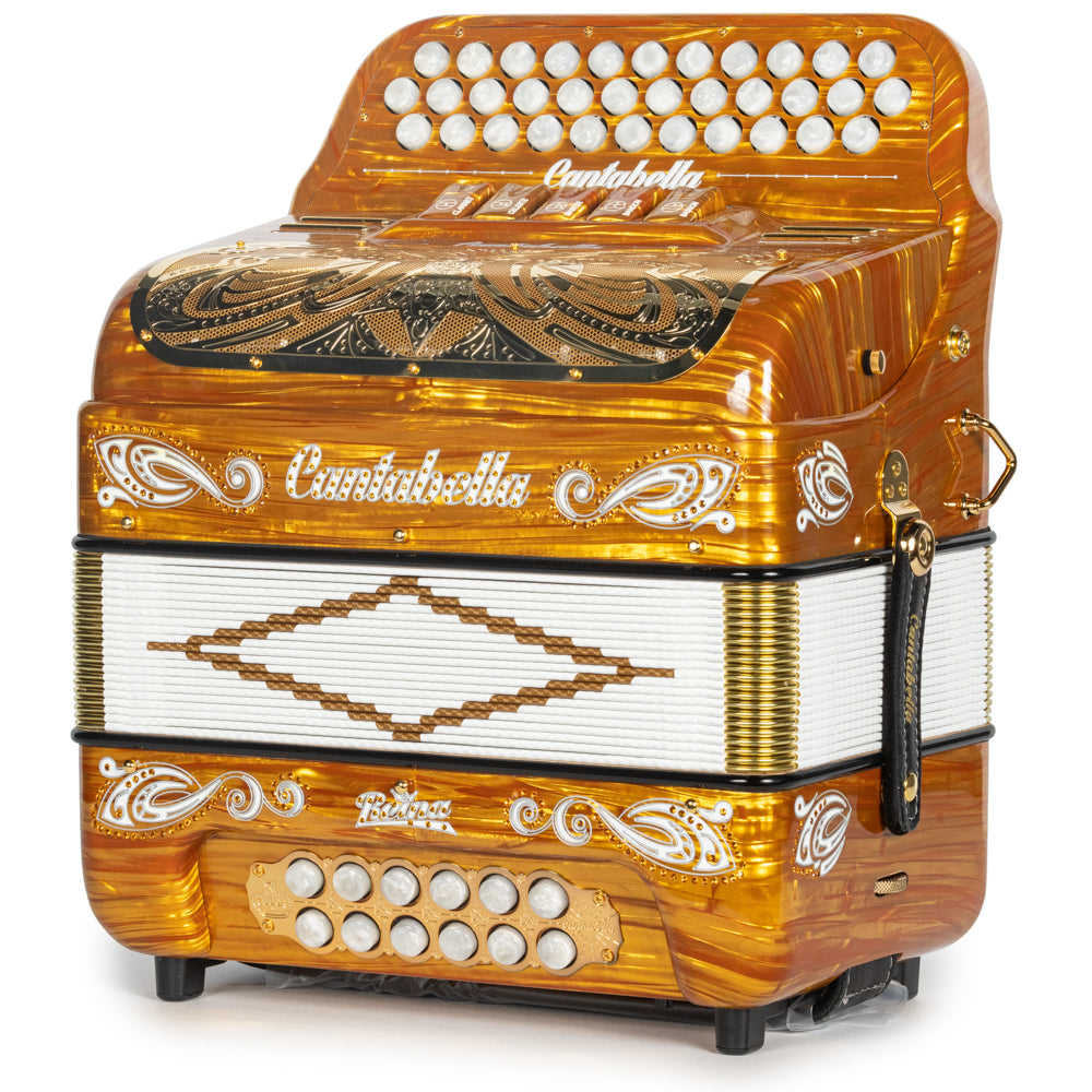 Cantabella Reina Accordion 5 Switch EAD Celluloid Golden Wood with Painted Fretboard