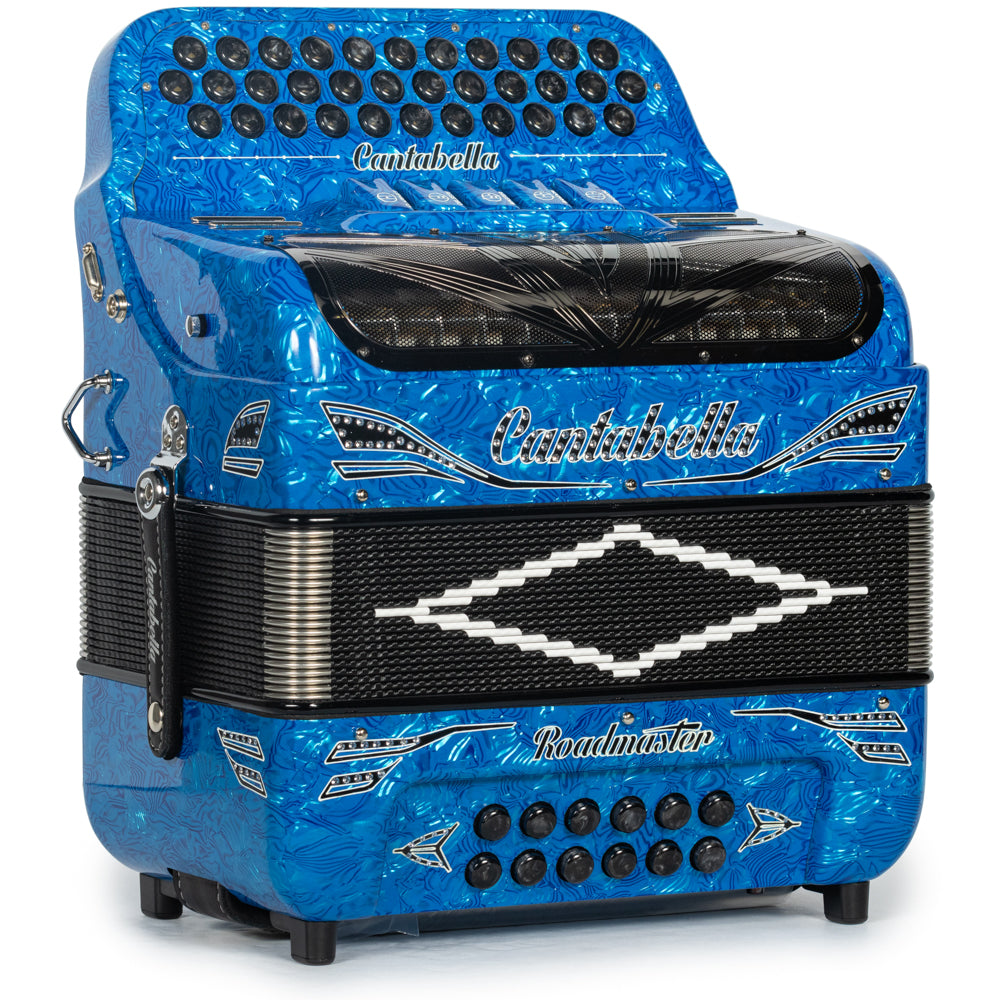 Cantabella Reina Accordion 5 Switch EAD Celluloid Blue Waves with Black and Painted Fretboard Hermes Music