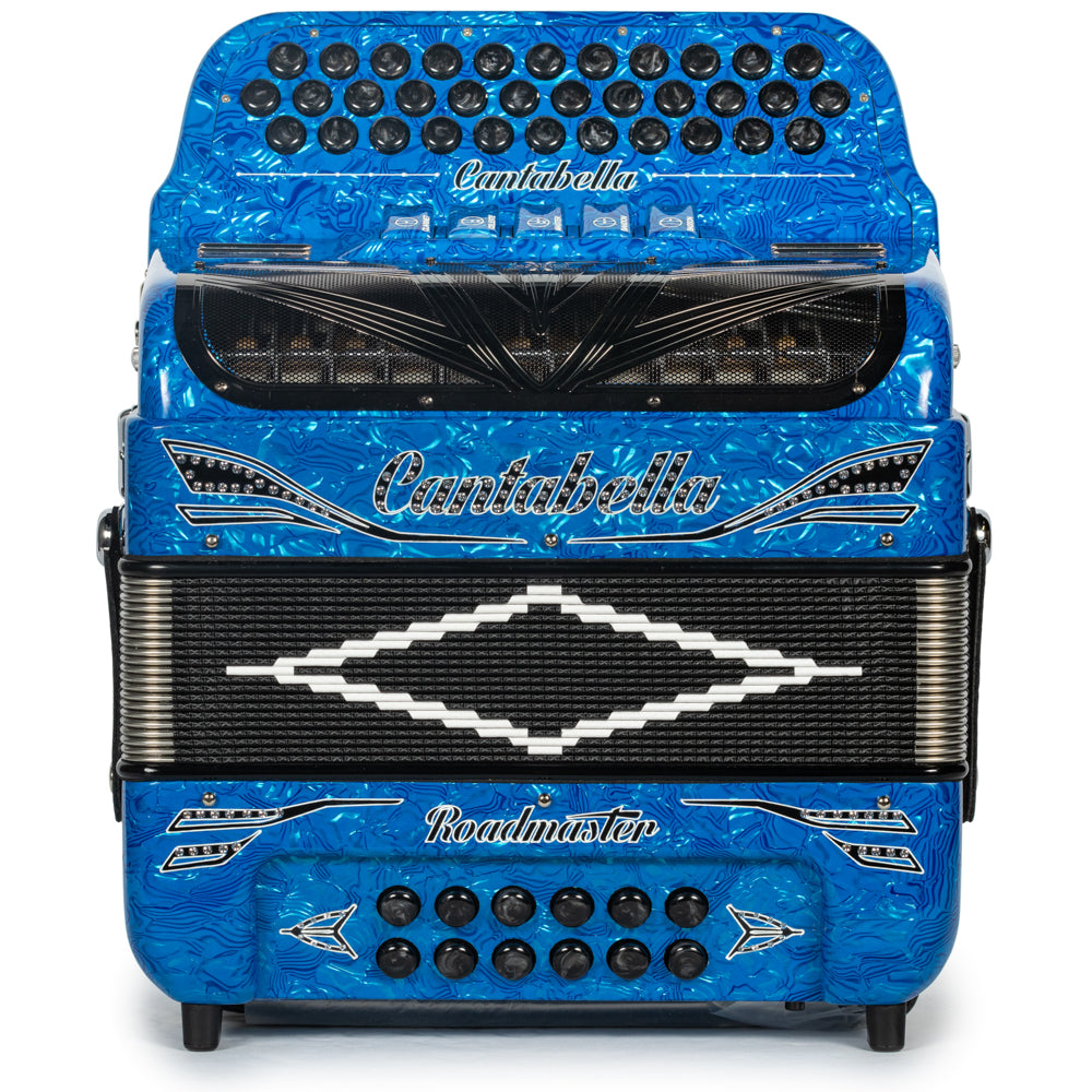 Cantabella Reina Accordion 5 Switch FBE Celluloid Blue Waves with Black and Painted Fretboard Hermes Music