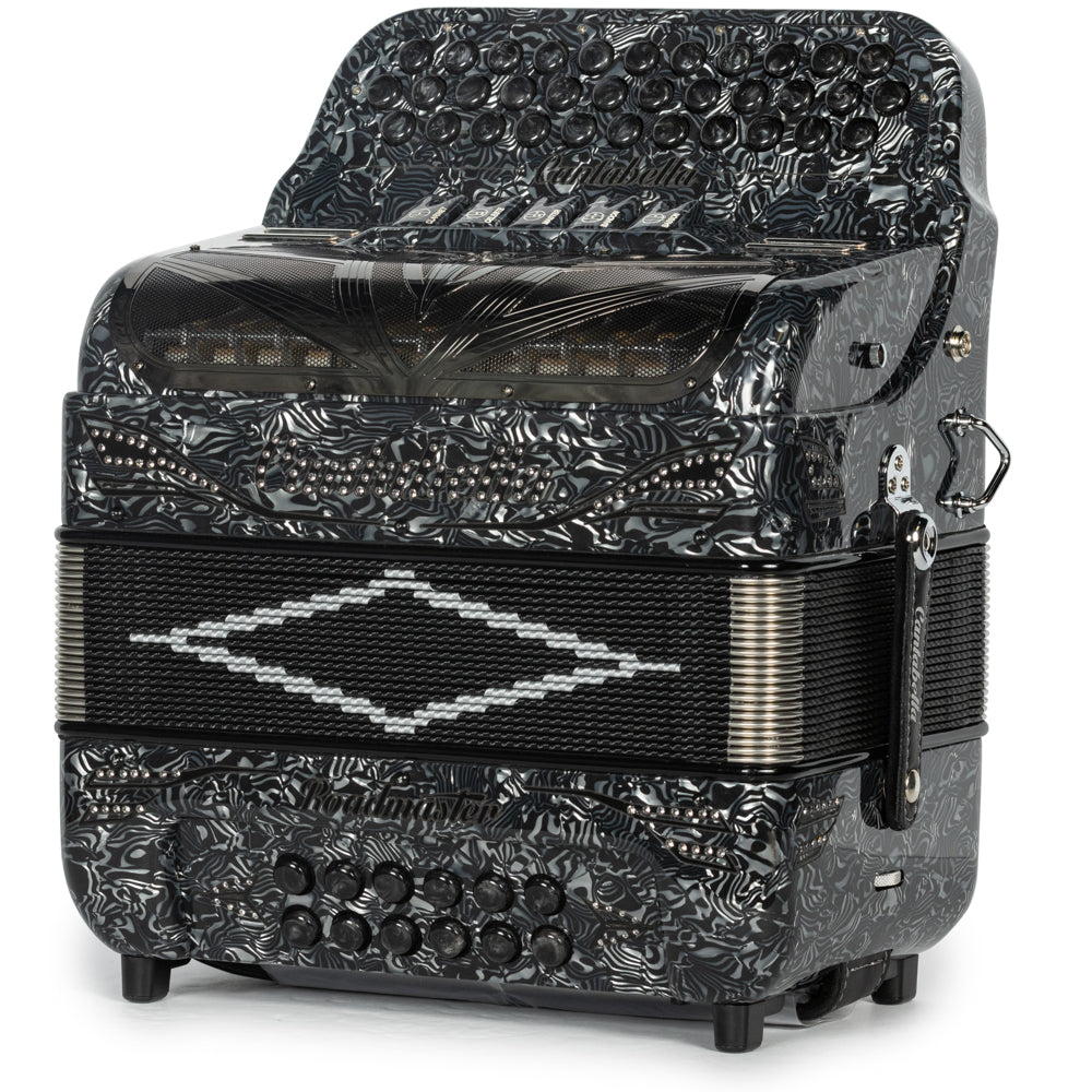 Cantabella Roadmaster Accordion 5 Switch FBE Celluloid Grey Waves with Black and Painted Fretboard