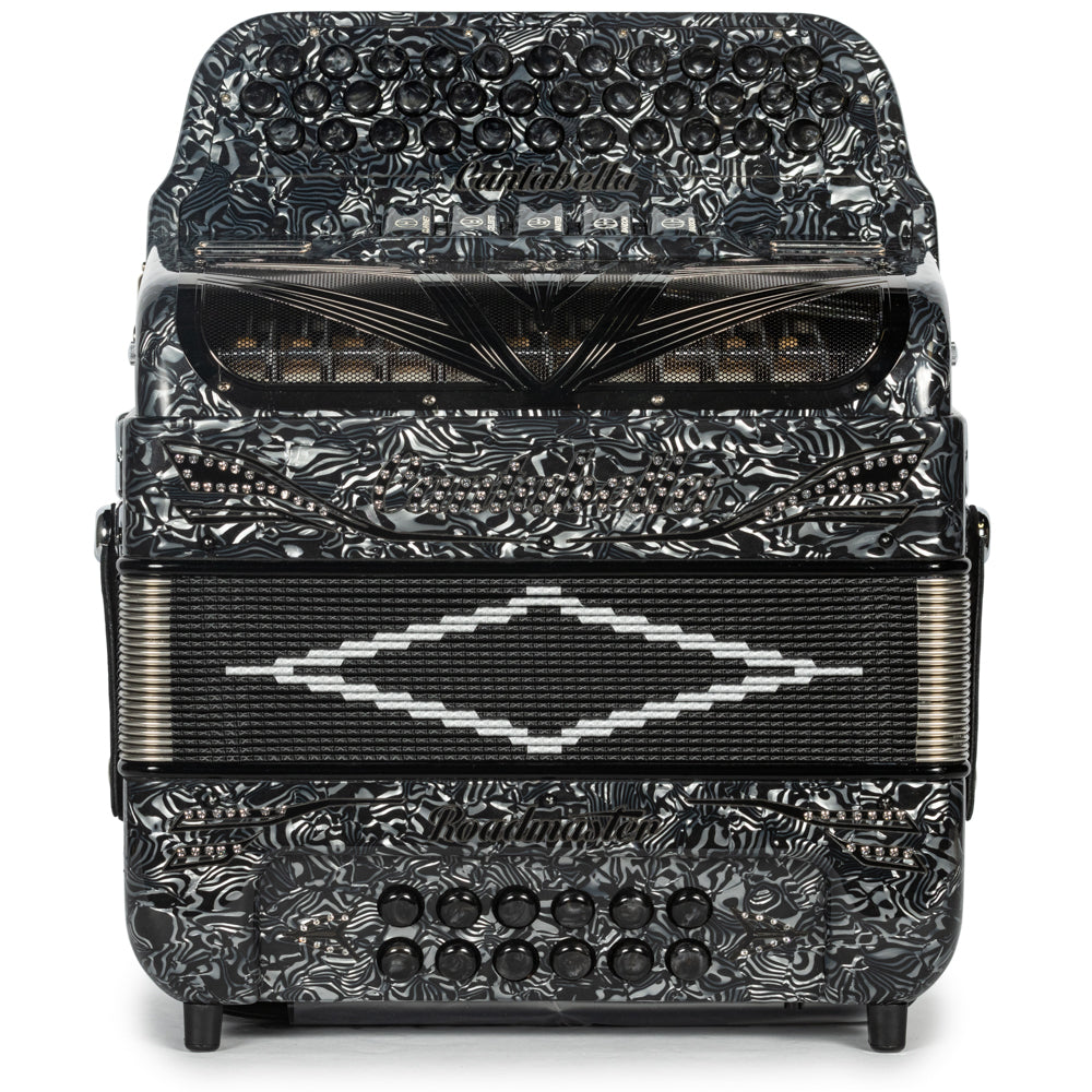 Cantabella Roadmaster Accordion 5 Switch FBE Celluloid Grey Waves with Black and Painted Fretboard