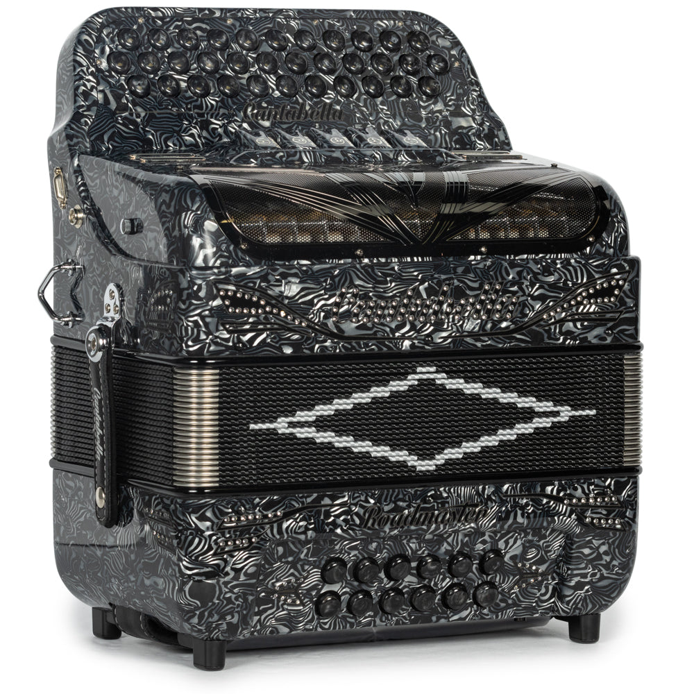 Cantabella Roadmaster Accordion 5 Switch FBE Celluloid Grey Waves with Black and Painted Fretboard