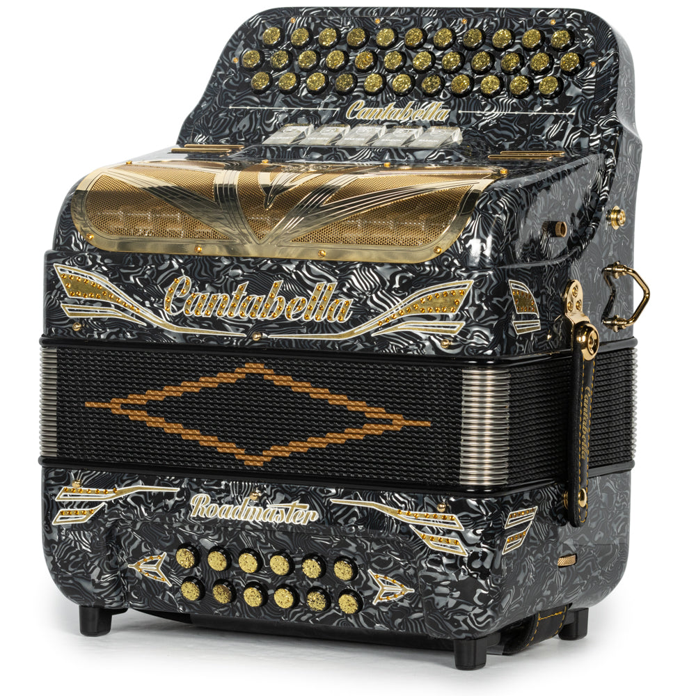 Cantabella Roadmaster Accordion 5 Switch EAD Celluloid Grey Waves with Gold and Painted Fretboard Hermes Music