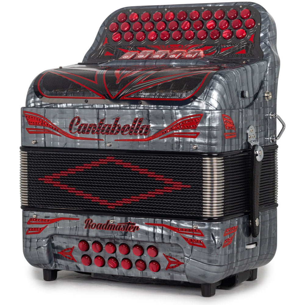 Cantabella Roadmaster Accordion Ultra Compact 5 Switch EAD Celluloid Silver with Red Accessories