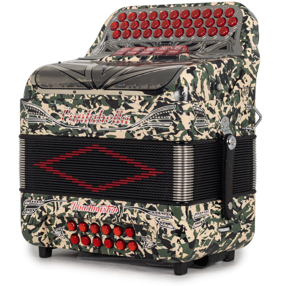 Cantabella Roadmaster Accordion Ultra Compact 5 Switch FBE Celluloid Military Camo with Red and Black