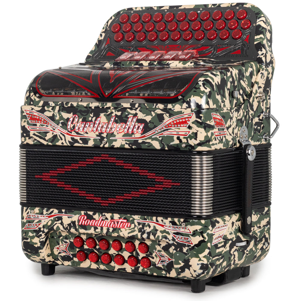 Cantabella Roadmaster Accordion Ultra Compact 5 Switch FBE Celluloid Military Camo with Red and Silver