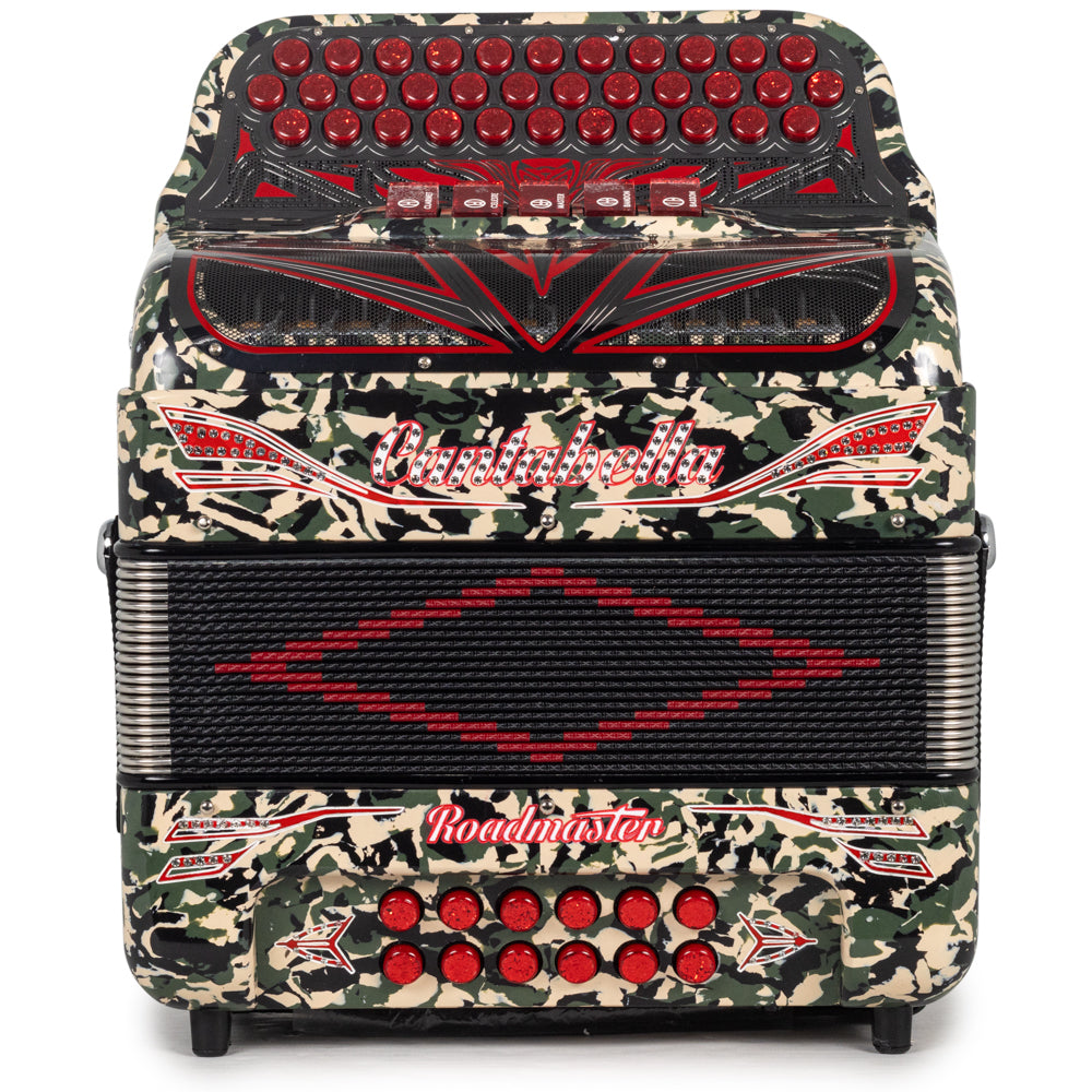 Cantabella Roadmaster Accordion Ultra Compact 5 Switch FBE Celluloid Military Camo with Red and Silver