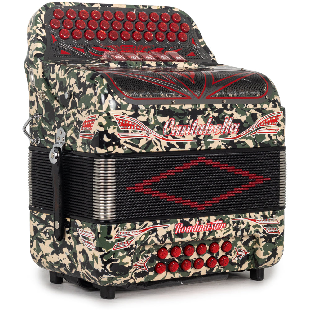 Cantabella Roadmaster Accordion Ultra Compact 5 Switch FBE Celluloid Military Camo with Red and Silver