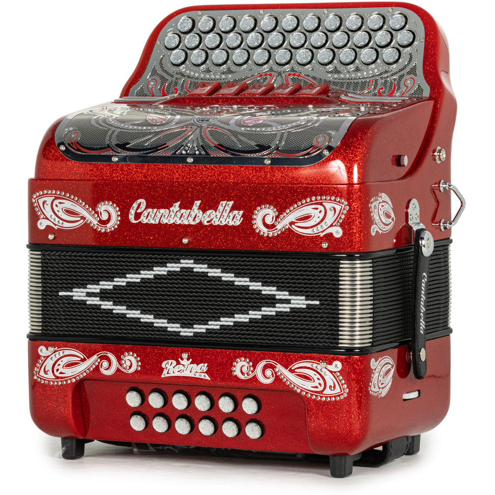 Cantabella Reina Accordion 5 Switch FBE Red Glitter with Silver
