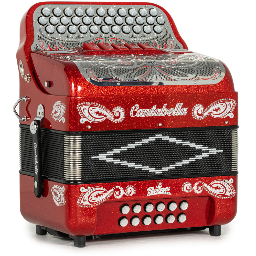 Cantabella Reina Accordion 5 Switch FBE Red Glitter with Silver