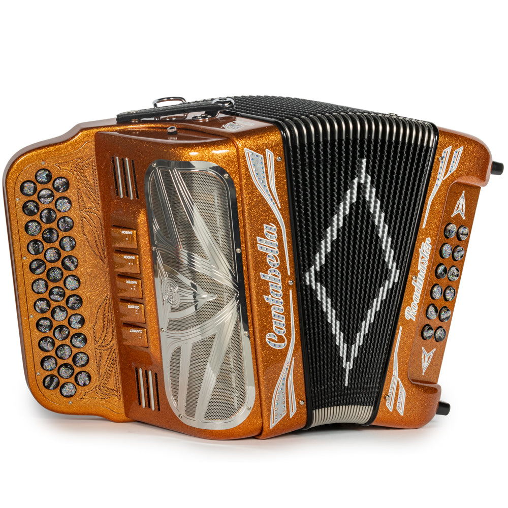 Cantabella Reina Accordion 5 Switch FBE Orange Glitter with Silver Hermes Music