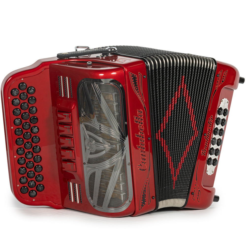 Cantabella Roadmaster Accordion Ultra Compact 5 Switch EAD Metallic Red with Black and Painted Fretboard Hermes Music