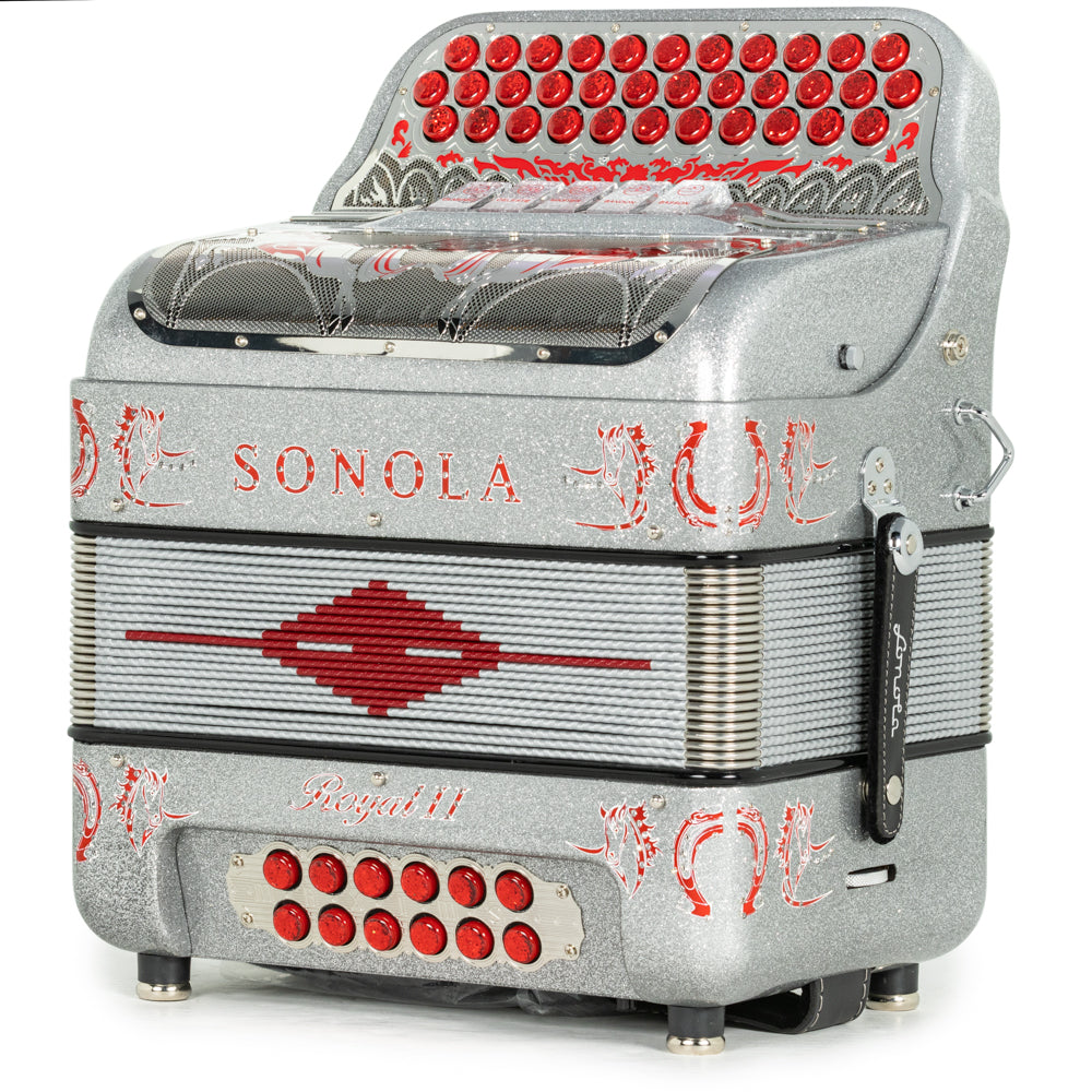 Sonola Royal II 5 Switch Accordion FBE Silver Glitter with Red