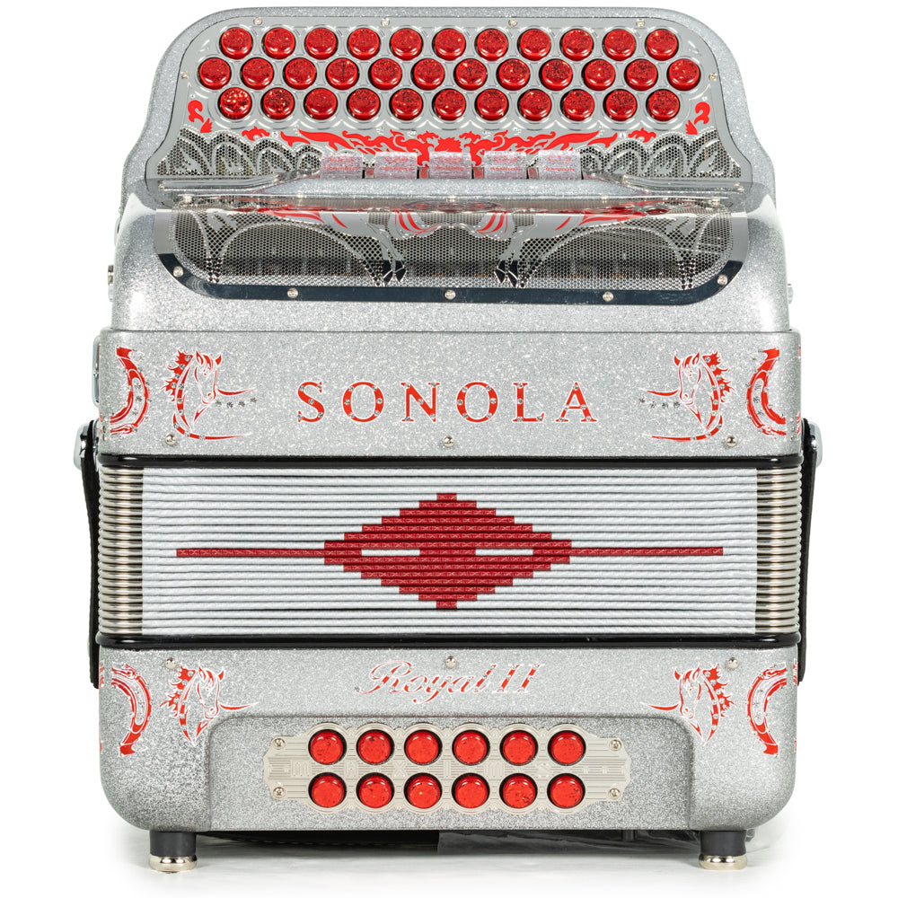 Sonola Royal II 5 Switch Accordion GCF Silver Glitter with Red