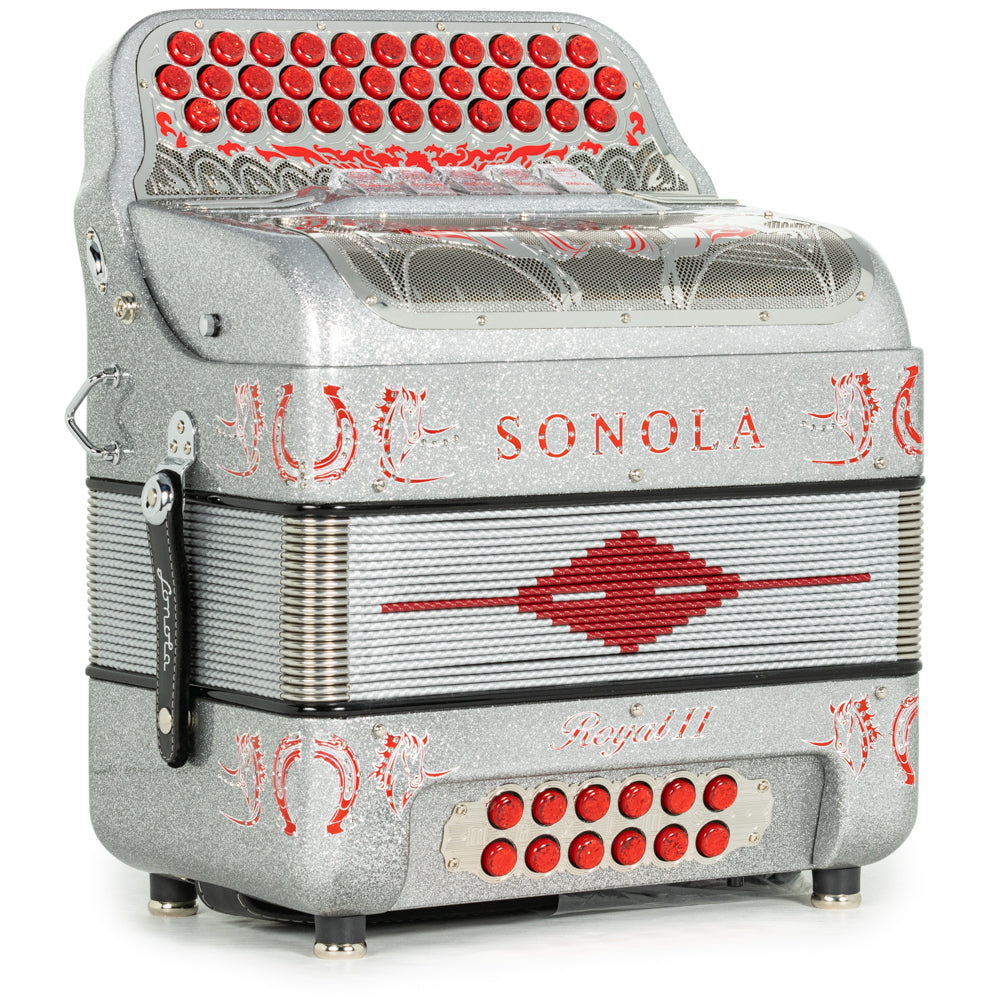 Sonola Royal II 5 Switch Accordion GCF Silver Glitter with Red