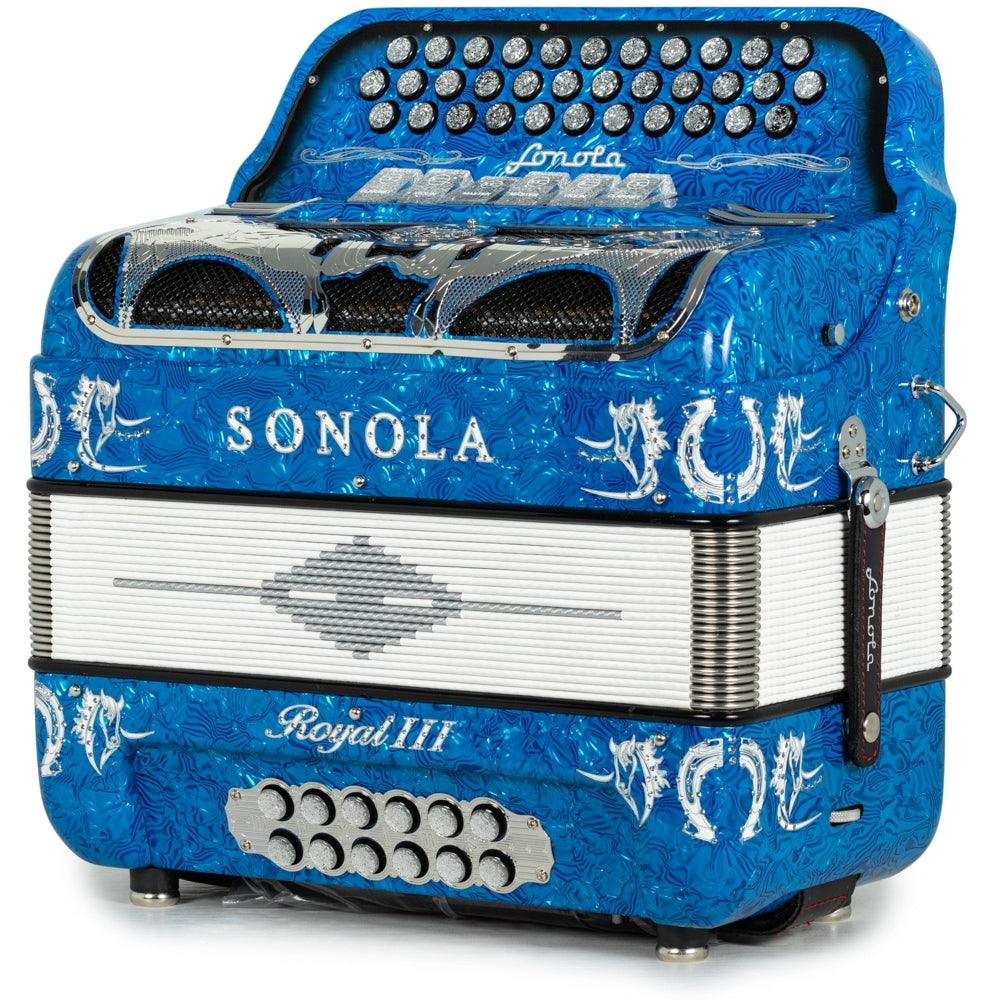 Sonola Royal III Accordion 6 Switch FBE-EAD Celluloid Blue Waves with White