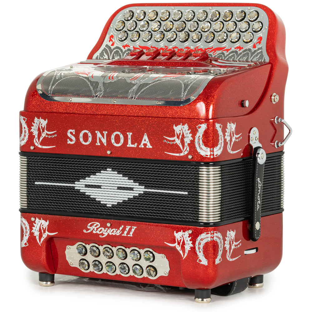 Sonola Royal II Ultra Compact Accordion 5 Switch EAD Red Glitter with Silver