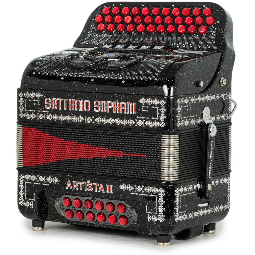 Settimio Soprani Artista II 5 Switch Accordion EAD Black Glitter with Red and White