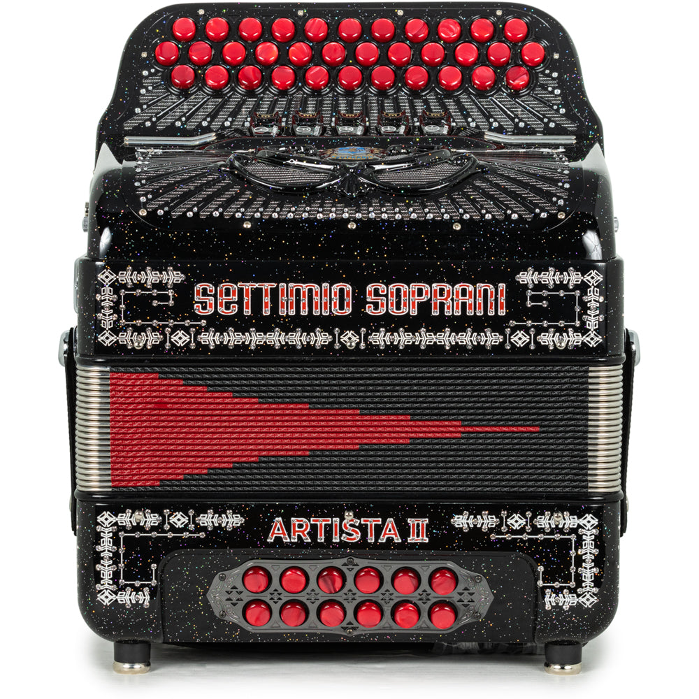 Settimio Soprani Artista II 5 Switch Accordion EAD Black Glitter with Red and White
