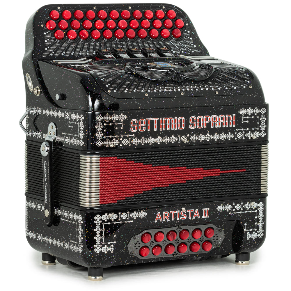 Settimio Soprani Artista II 5 Switch Accordion EAD Black Glitter with Red and White