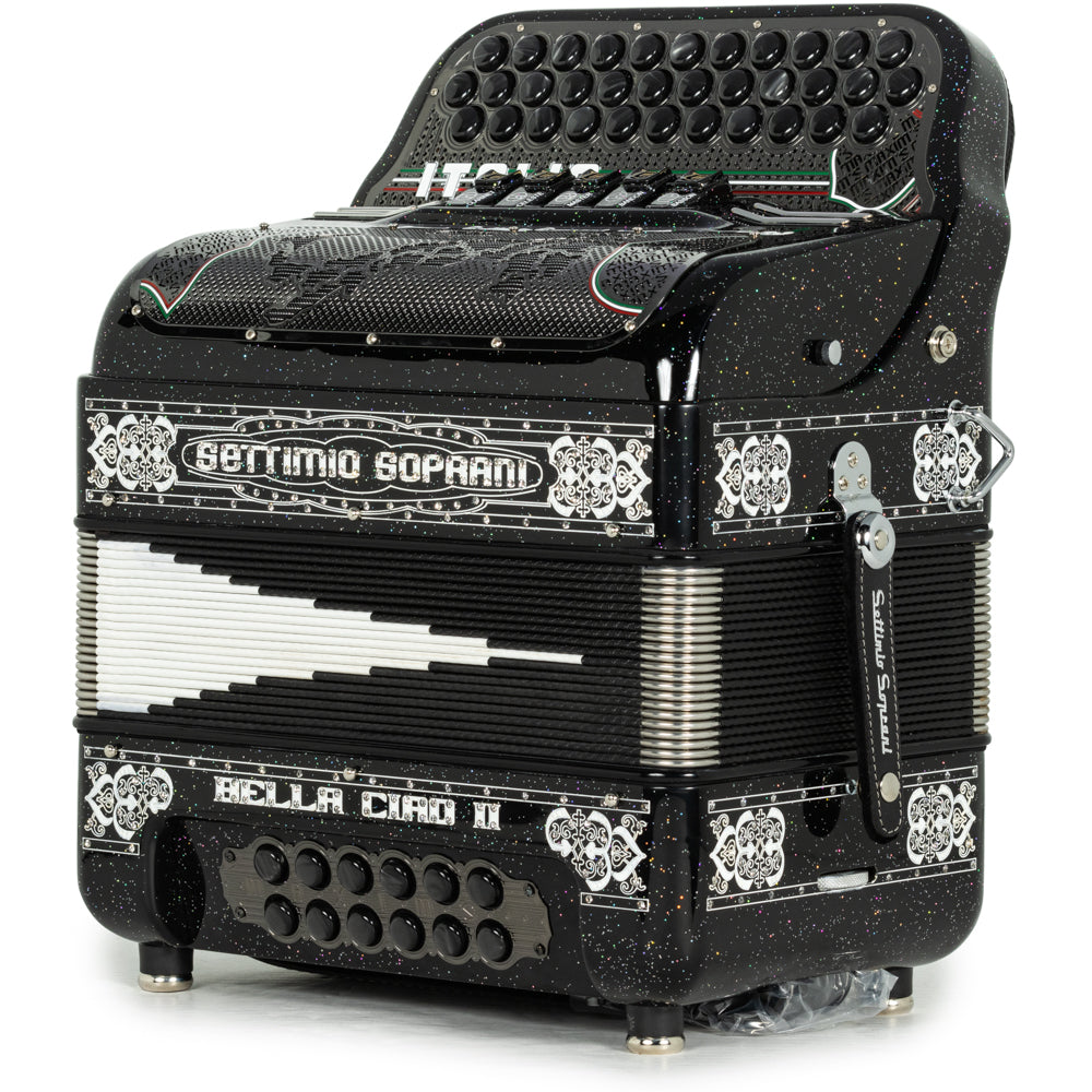 Settimio Soprani Bella Ciao II Ultra Compact 5 Switch Accordion FBE in Black Glitter and White