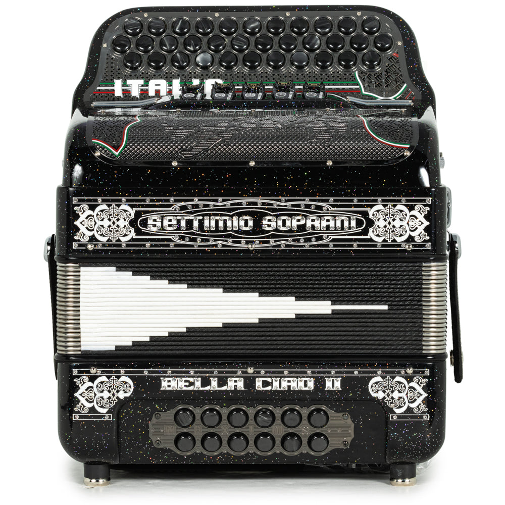 Settimio Soprani Bella Ciao II Ultra Compact 5 Switch Accordion FBE in Black Glitter and White
