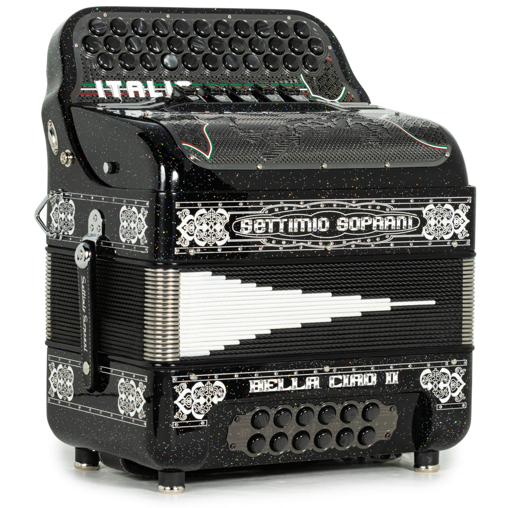 Settimio Soprani Bella Ciao II Ultra Compact 5 Switch Accordion FBE in Black Glitter and White