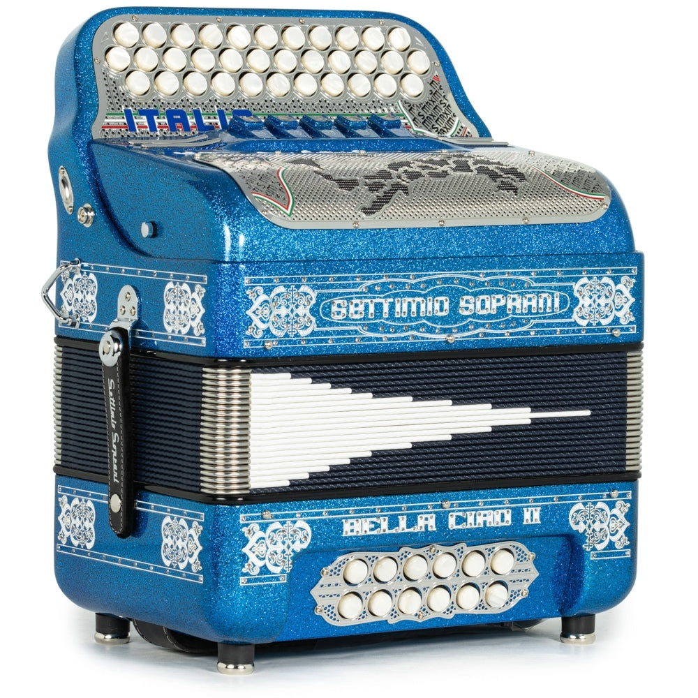 Settimio Soprani Bella Ciao II Ultra Compact 5 Switch Accordion EAD in Blue Glitter with Silver