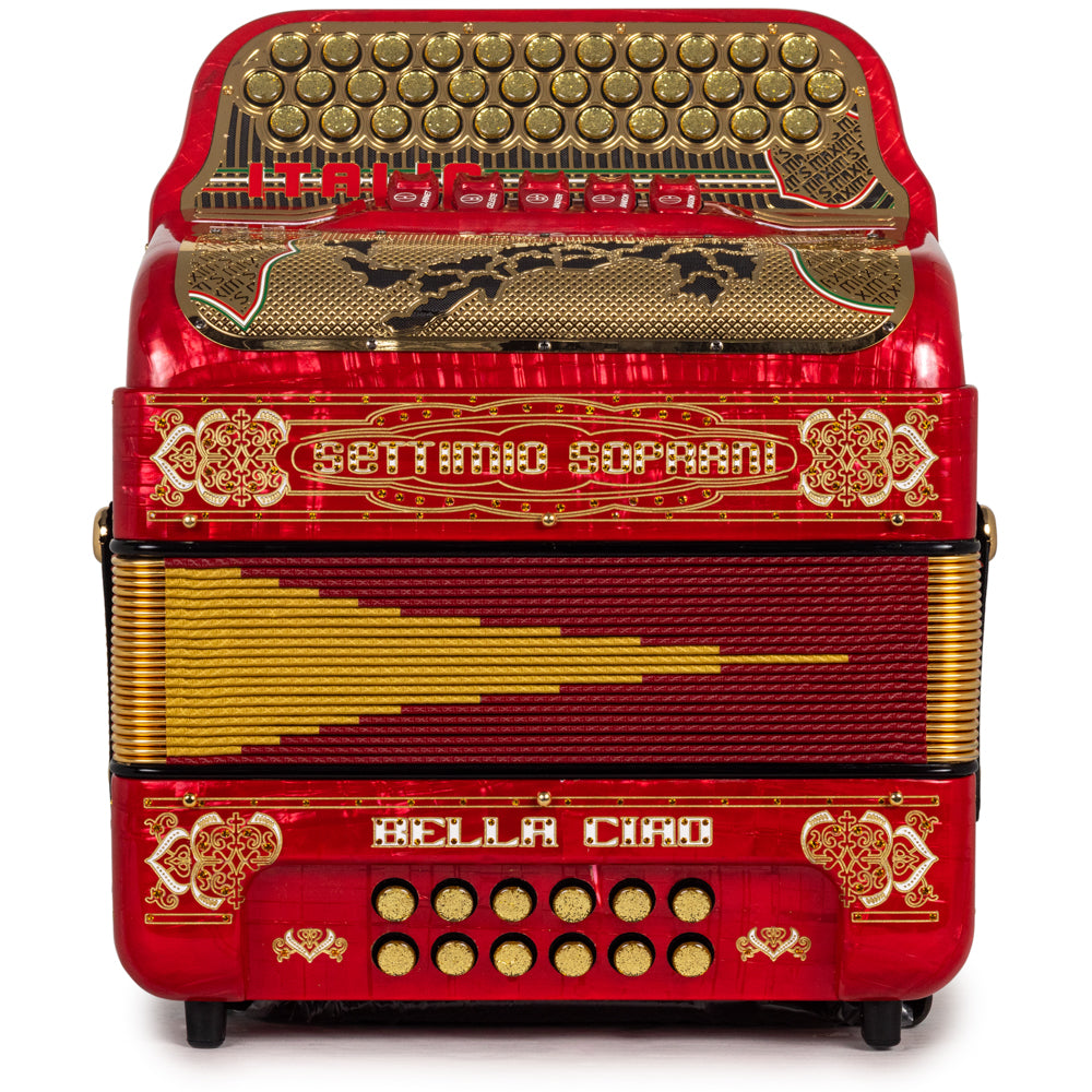 Settimio Soprani Bella Ciao II Ultra Compact 5 Switch Accordion FBE in Celluloid Red with Gold