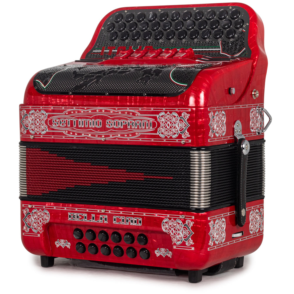 Settimio Soprani Bella Ciao II Ultra Compact 5 Switch Accordion FBE in Celluloid Red with Silver