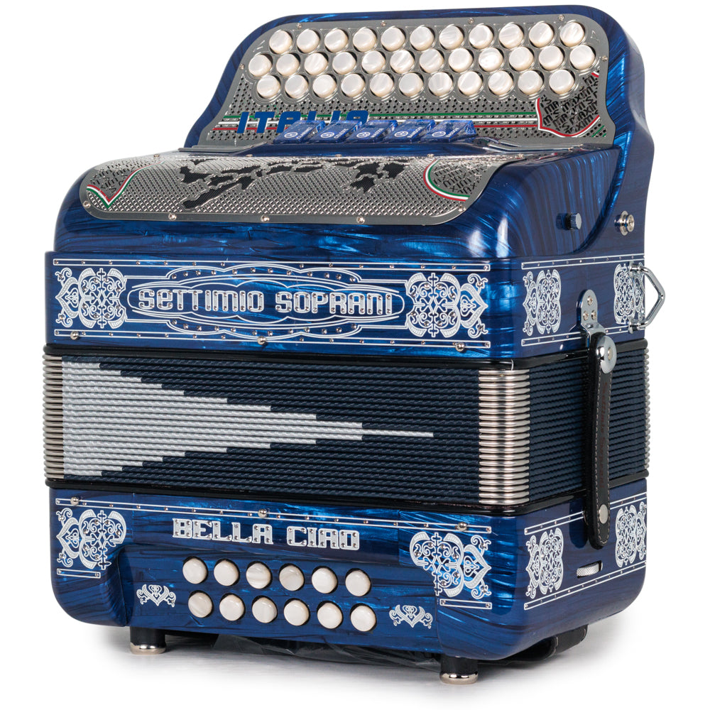 Settimio Soprani Bella Ciao II Ultra Compact 5 Switch Accordion FBE in Celluloid Blue with Silver